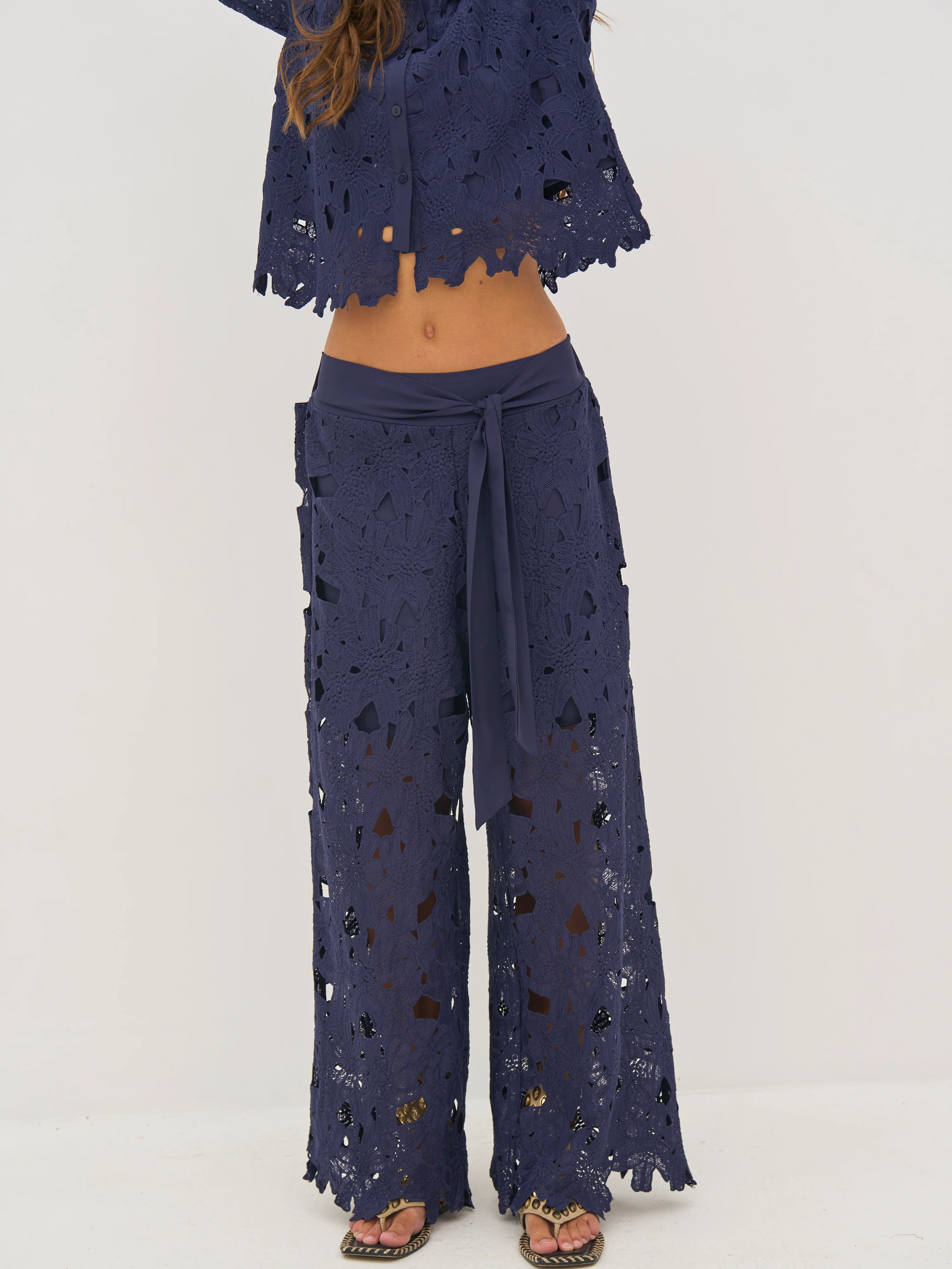 DECIA Lace Trousers - Navy - Image 4
